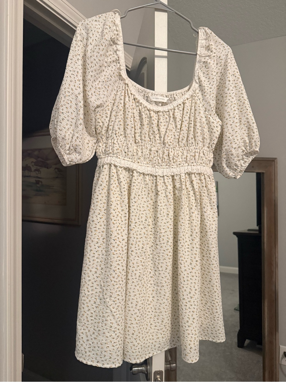 Altar'd State Cream Floral Smocked Neckline Top